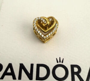 New Pandora S925 ALE Gold Cubic Zirconia Sparkling Entwined Hearts Charm